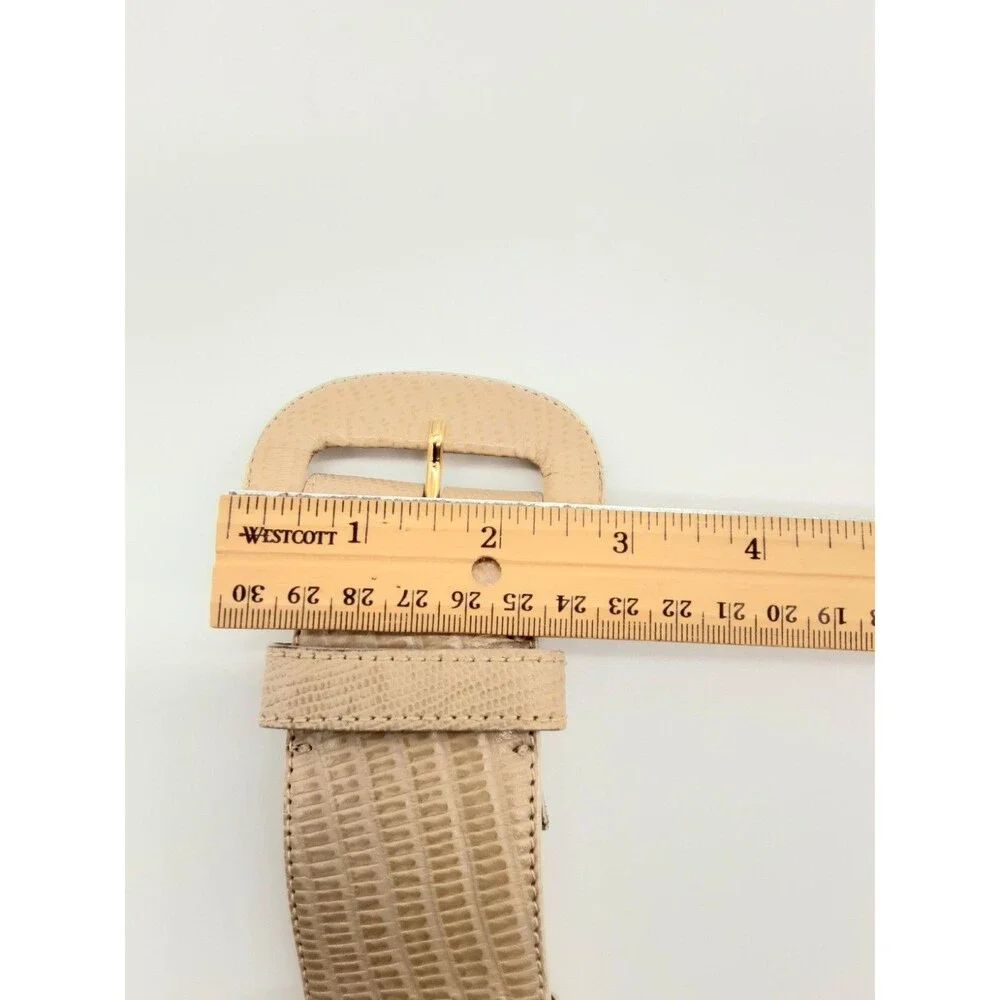 Donna Karan Vintage Medium Leather Belt Wide Cream Beige Snake Embossed Women